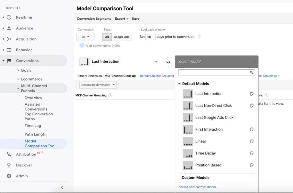 create marketing attribution custom model step 2